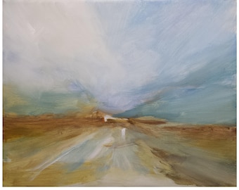 9.5 x 12 Original Abstract neutral blue beige Landscape Painting on stretched canvas