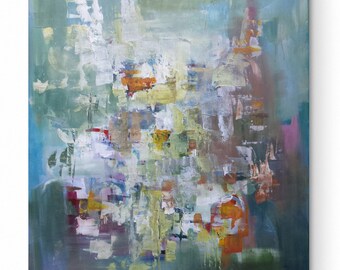 Original painting 36x40 on Custom textured Abstract Landscape on canvas extra Large Contemporary Pastel blue beige colors in tube