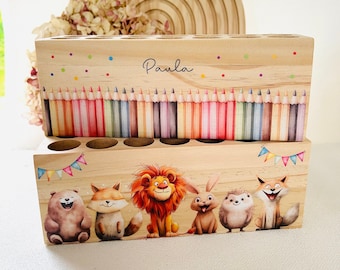 Personalized pencil box, gift for school introduction, back to school, school child, wooden pencil box, pencil holder, school cone