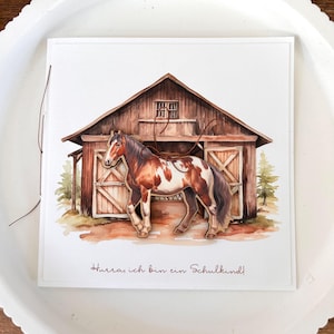 Carte pour la rentrée scolaire, carte pour écolier, cadeau écolier, cadeau pour la rentrée scolaire, pendentif en bois, personnalisé, cheval, chevaux