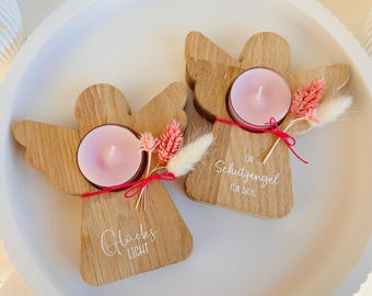 Beschermengel, beschermengel hout, beschermengel cadeau, huwelijkscadeau, engel cadeau, houten engel, bevestigingscadeau, waxinelichthouder