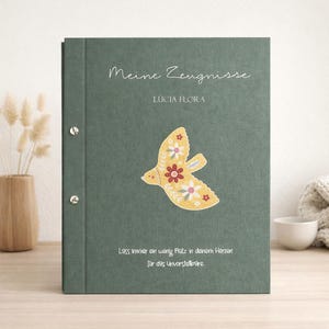 Cartella porta pagelle personalizzata, regalo per l'inizio della scuola, ritorno a scuola, lino, cartella portadocumenti, pagelle, rilegatura a vite