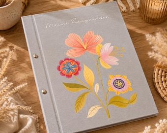 Personalized report card folder, gift for starting school, back to school, linen, document folder, report cards, screw binding