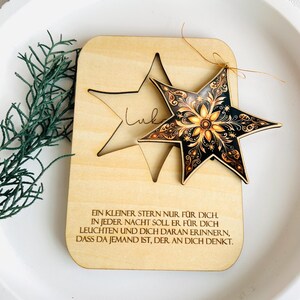 Weihnachtskarte, Weihnachtsstern, Holzstern, Baumschmuck, Weihnachtsbaum, Anhänger, personalisiert, Holzanhänger Weihnachtsbaum