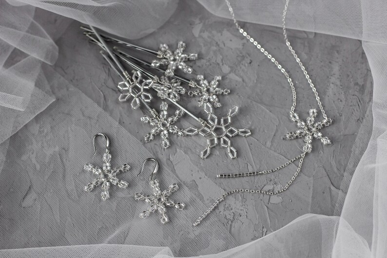 Snowflake Decorative Hair Pin Set Crystal Silver Snowflake Etsy
