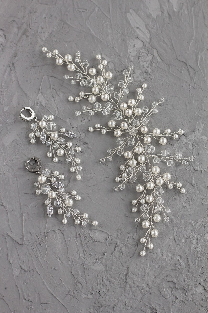 Statement bridal earrings long branch earrings with pearls Etsy