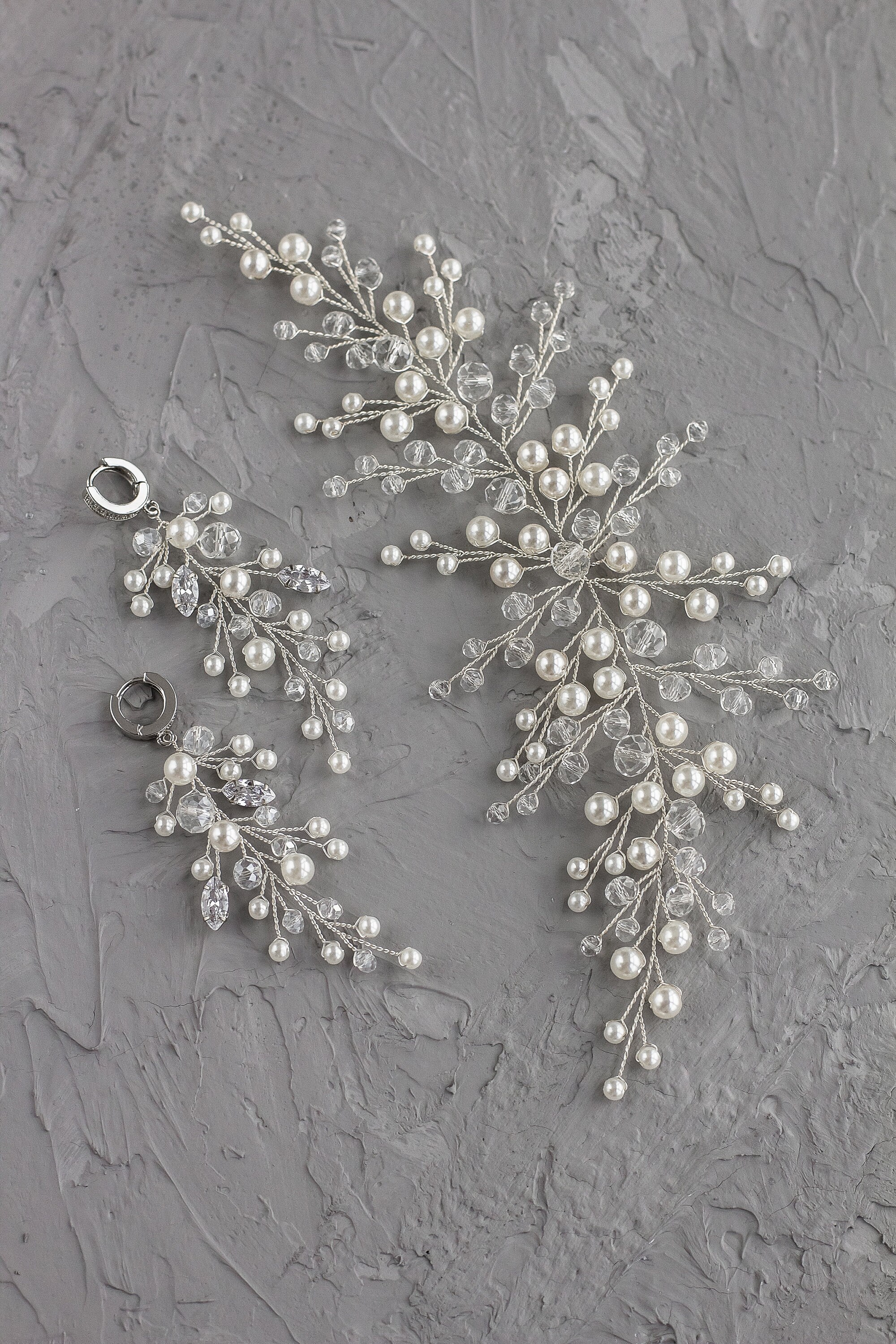 Statement bridal earrings long branch earrings with pearls Etsy