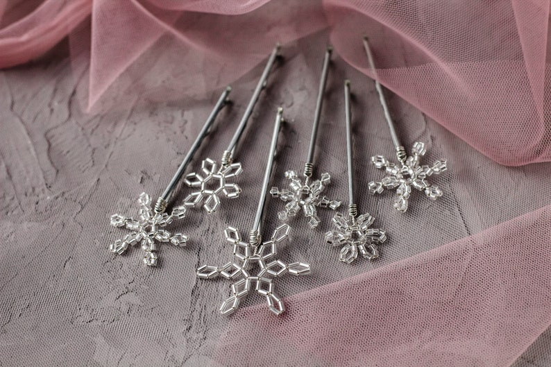 Snowflake Decorative Hair Pin Set Crystal Silver Snowflake Etsy