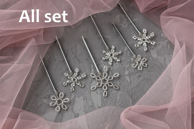 Snowflake Decorative Hair Pin Set Crystal Silver Snowflake Etsy