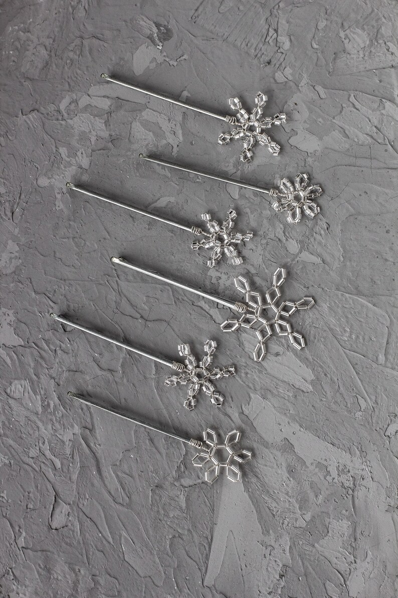 Snowflake Decorative Hair Pin Set Crystal Silver Snowflake Etsy