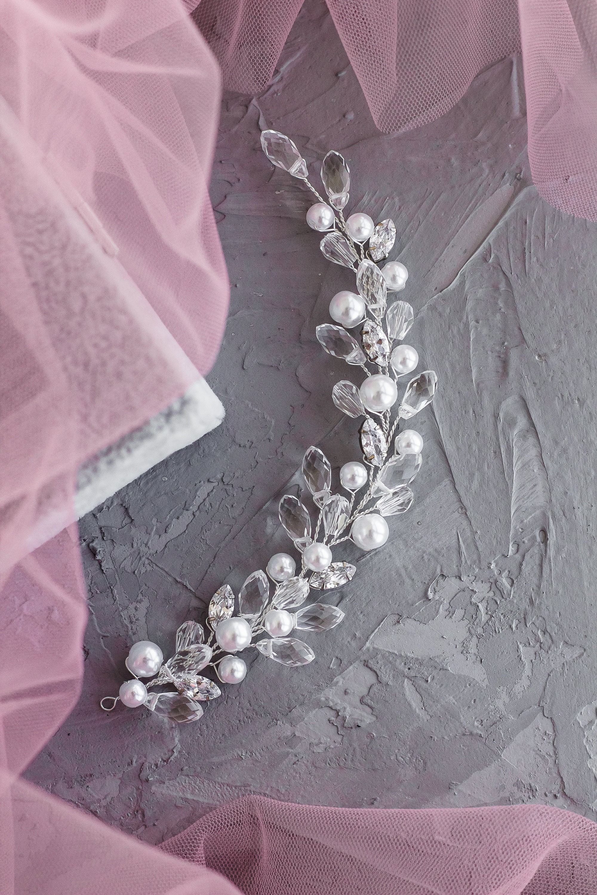 Bridal hair piece with pearls teardrop clear beads and cubic Etsy