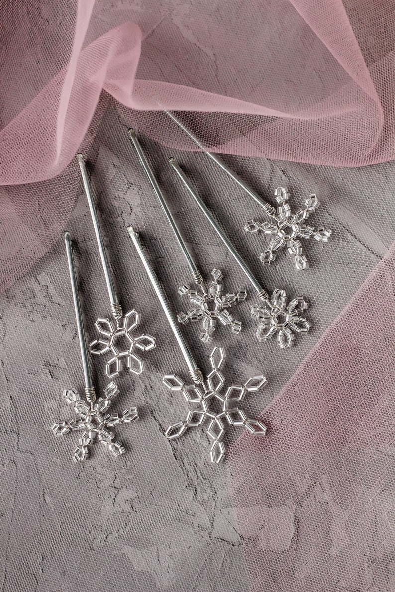 Snowflake Decorative Hair Pin Set Crystal Silver Snowflake Etsy