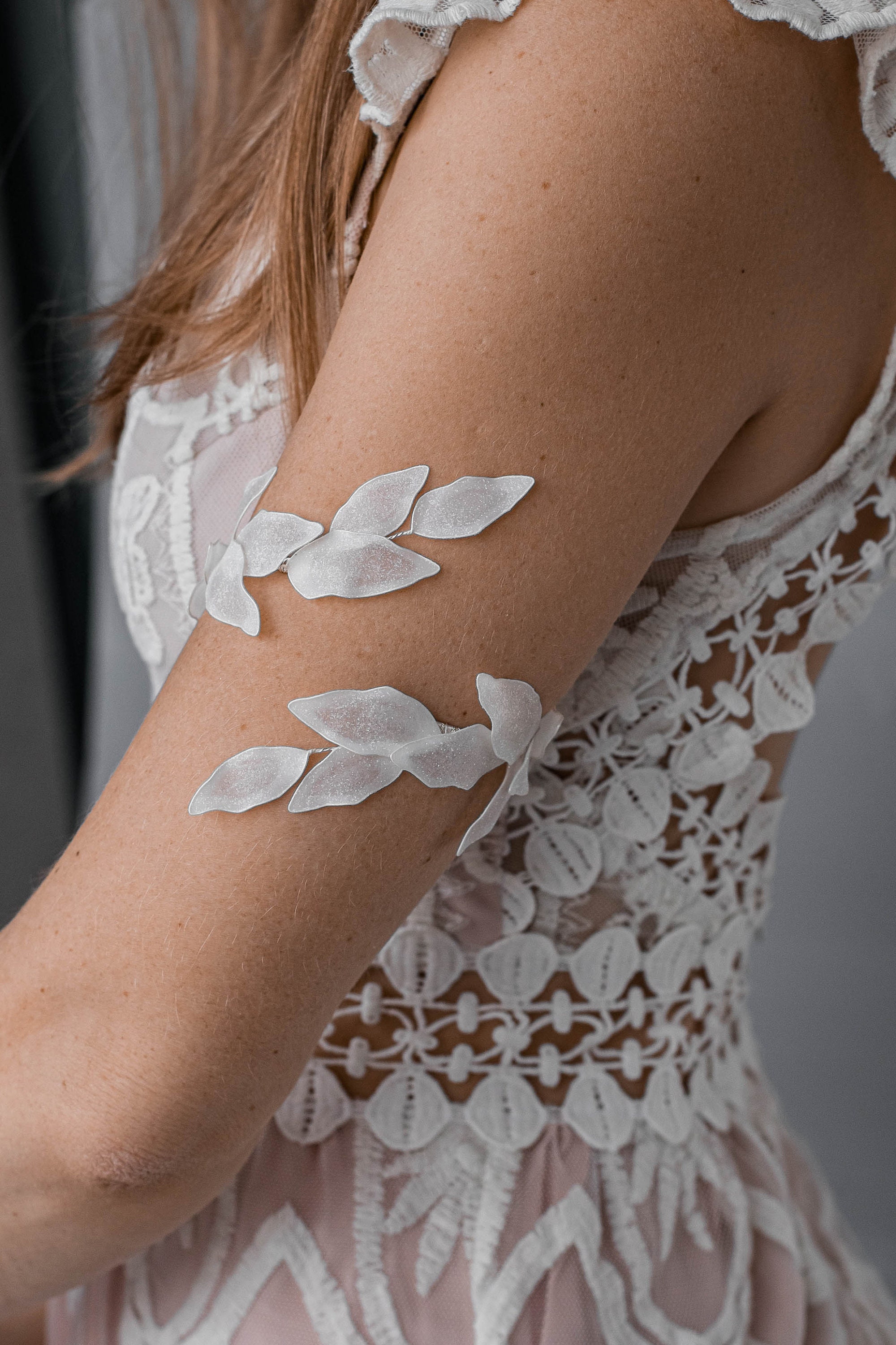 Boho upper arm cuff Custom bridal bracelet with laurel Etsy