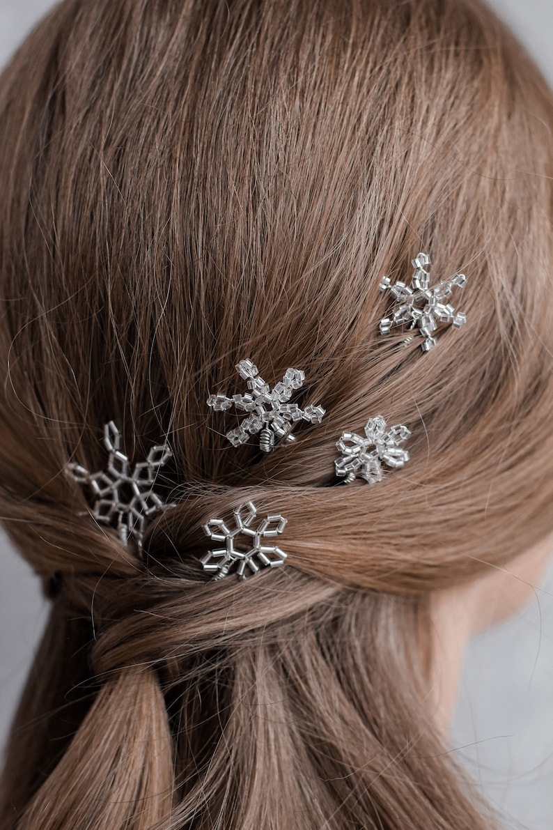 Snowflake Decorative Hair Pin Set Crystal Silver Snowflake Etsy