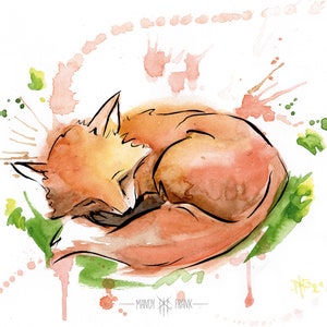 Sleepy Fox A4 Fine Art Print