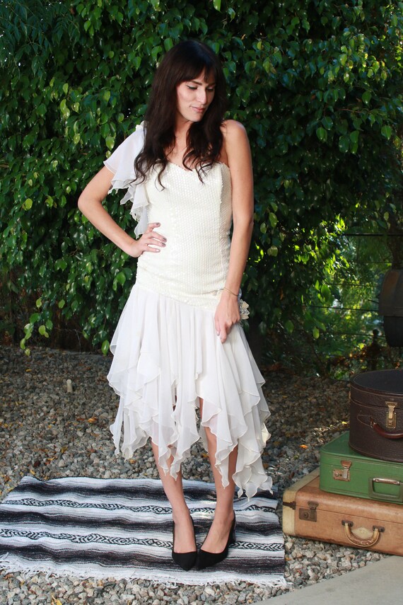 Sequined 80's does 30's Wiggle Dress || White Cost