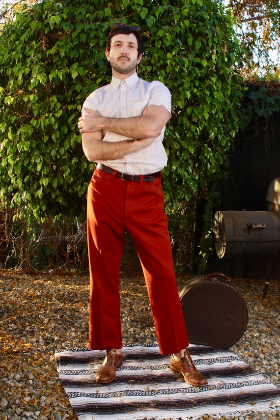 Maroon Wine Shaded Leisure Polyester Pants || 70s
