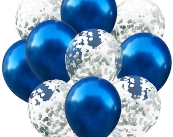 Set of 20 Night Blue Solid and Silver Sequin 12" Latex Balloons - (10 of each style)