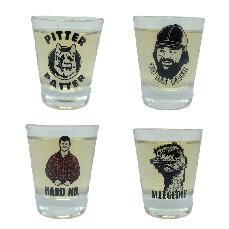 Letterkenny 4 Pack Shot Glass Set Hard No, Allegedly, Pitter Patter, To Be Fair image 3