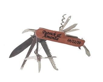 Customizable Laser Engraved Wooden Pocket Knife/Multi Tool (16 in 1) - Free 2nd Side Engraving