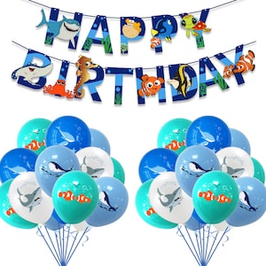 Under the Sea Ocean Themed Happy Birthday Party Set banner and 32 balloons image 1