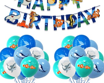 Under the Sea Ocean Themed Happy Birthday Party Set (banner and 32 balloons)