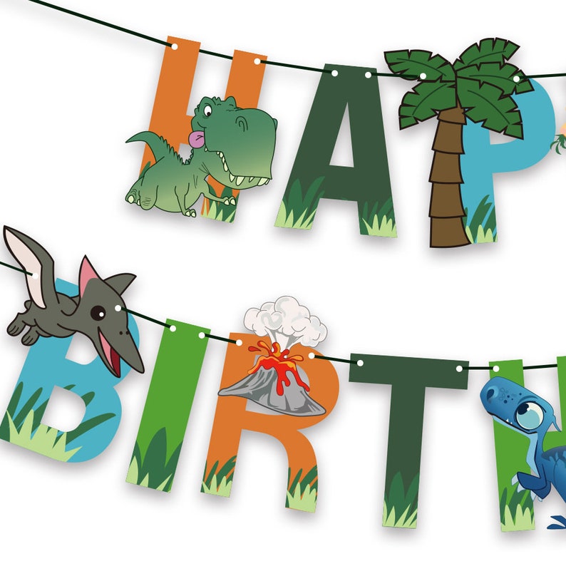 Dinosaur Themed Happy Birthday Party Set banner and 32 balloons image 3