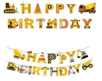 Construction worker "Happy Bithday" Banner (party decor) - 2 Different Styles Available