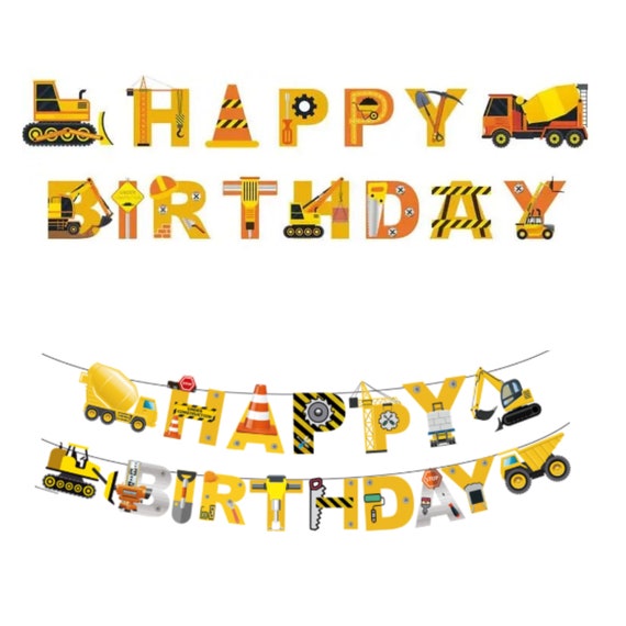 Construction worker "Happy Bithday" Banner (party decor) - 2 Different Styles Available