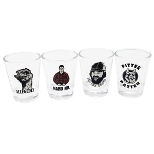 Letterkenny 4 Pack Shot Glass Set Hard No, Allegedly, Pitter Patter, To Be Fair image 2
