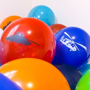Military Vehicles Themed 12&quot; Latex Party Balloons - Pack of 30 /  Planes, Tanks, Ships, Helicopter and more!