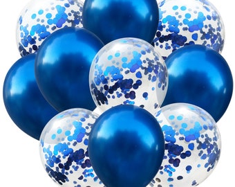 Set of 10 Night Blue and Blue Sequin 12" Latex Balloons