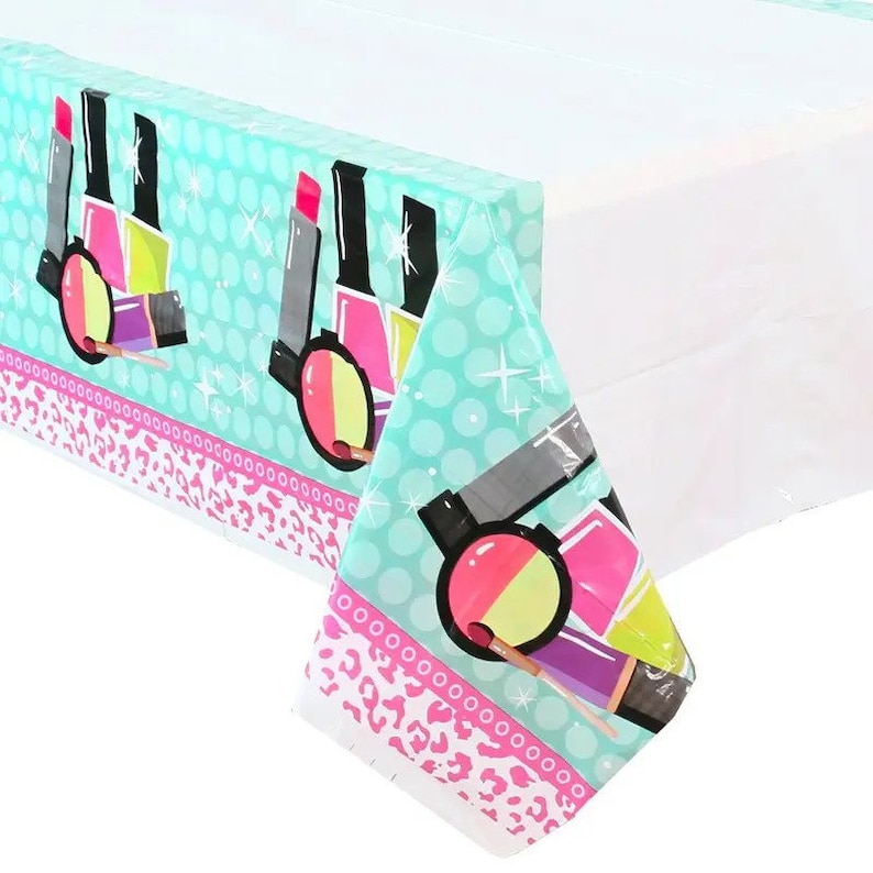 Make-Up/Lipstick themed Rectangular Disposable Tablecloth for parties 54x108 inches great for girl's birthday party, make-up sales, etc. image 1