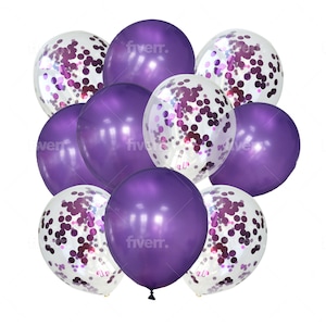 Set of 20 Purple Solid and Purple Sequin 12" Latex Balloons - (10 of each style)