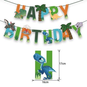Dinosaur Themed Happy Birthday Party Set banner and 32 balloons image 2