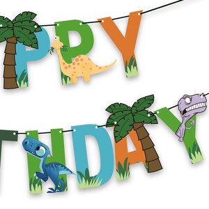 Dinosaur Themed Happy Birthday Party Set banner and 32 balloons image 4