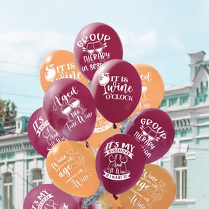 Wine Time Party Balloons 30 balloons in cabernet and chardonnay colors with hilarious wine puns image 1