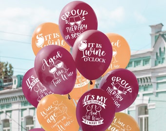 Wine Time Party Balloons - 30 balloons in cabernet and chardonnay colors with hilarious wine puns