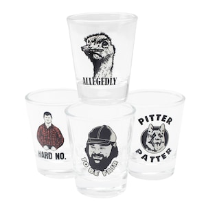 Letterkenny 4 Pack Shot Glass Set Hard No, Allegedly, Pitter Patter, To Be Fair image 1