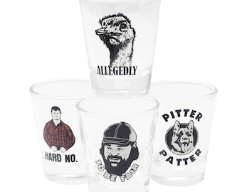 Letterkenny 4 Pack Shot Glass Set (Hard No, Allegedly, Pitter Patter, To Be Fair)