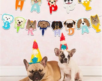 Dog breeds "Happy Bithday" Banner (party decor for dog lovers and pets)