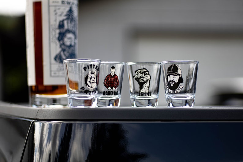 Letterkenny 4 Pack Shot Glass Set Hard No, Allegedly, Pitter Patter, To Be Fair image 7