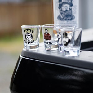 Letterkenny 4 Pack Shot Glass Set Hard No, Allegedly, Pitter Patter, To Be Fair image 4