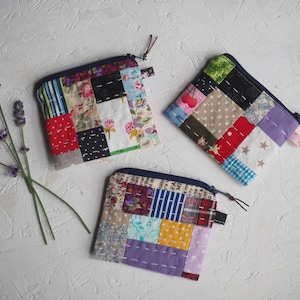 Monedero con cremallera y diseño de patchwork de tela de algodón hecho a mano para regalo