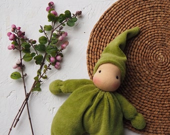 Handmade Waldorf inspired baby doll organic gnome Christmas present Unique hand crafted