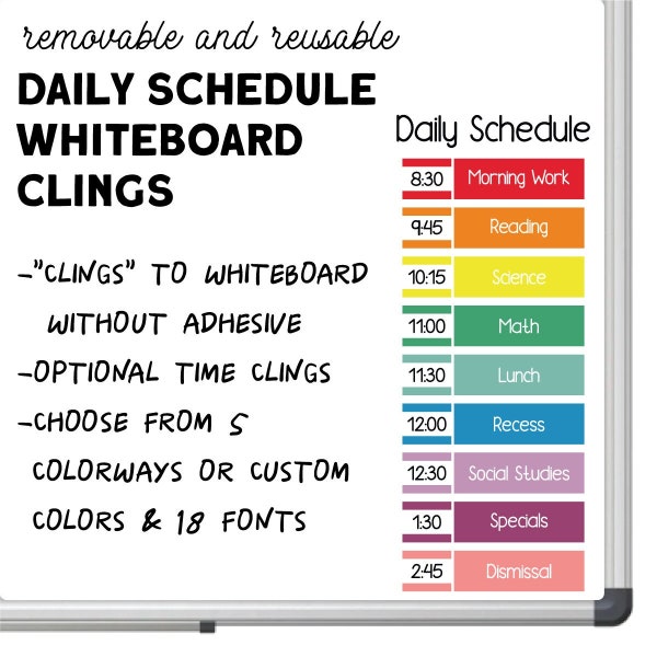 Class Schedule Whiteboard Clings | Daily Schedule Clings | Classroom Whiteboard Organization | Whiteboard Command Center | Class Schedule