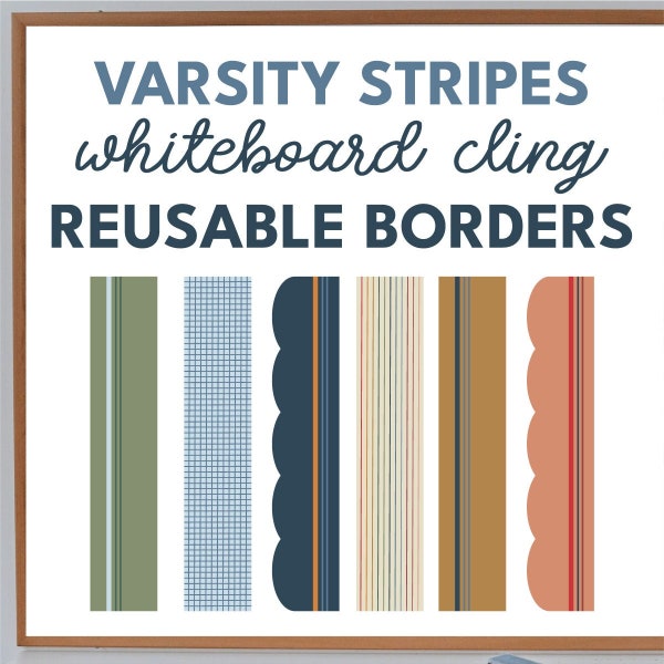 Varsity Stripes Whiteboard Cling Borders | Reusable Borders | Vintage Inspired Stylish Classroom Décor |  Colorful Modern Whiteboard Border