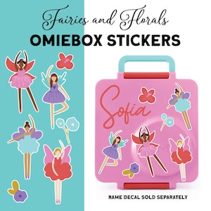 Fairies and Florals OmieBox Stickers | Fairy Lunchbox Stickers | Water Resistant - Hand Wash Only | Removable | Floral Lunchbox Stickers