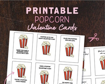 Printable Popcorn Valentine | Classroom Valentines | School Valentine Gifts | Non Candy Valentine Label | DIY Valentine Card