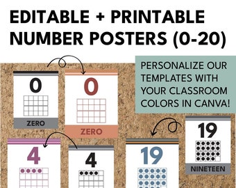 0-20 Number Posters | Printable + Editable | Edit the Colors in Canva to Match Your Classroom Decor